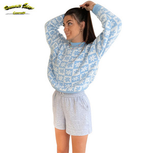 Winter 2021 Women Fashion Long Sleeve Plaid Stand Neck Korean Knitted Women's Sweater