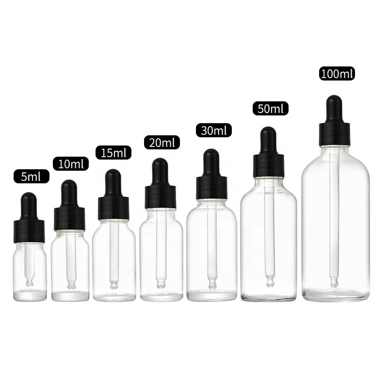 5ml 10ml 15ml 20ml 30ml 50ml 100ml Cosmetic packaging empty clear dropper bottle essential oil cosmetic packaging