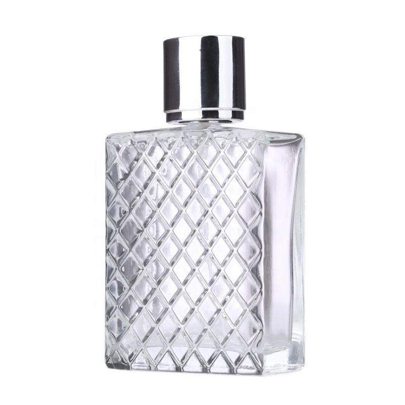 00ML Lattice Shaped Empty Perfume Bottle Aluminum Sprayer Transparent Glass Cosmetic Body Perfume Bottle