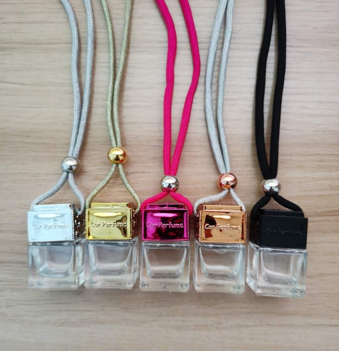 6ml Square Clear Bottle With Colored Cap Car Perfume Pendant Air Freshener Empty Glass Bottle Hanging Car Diffuser Bottle