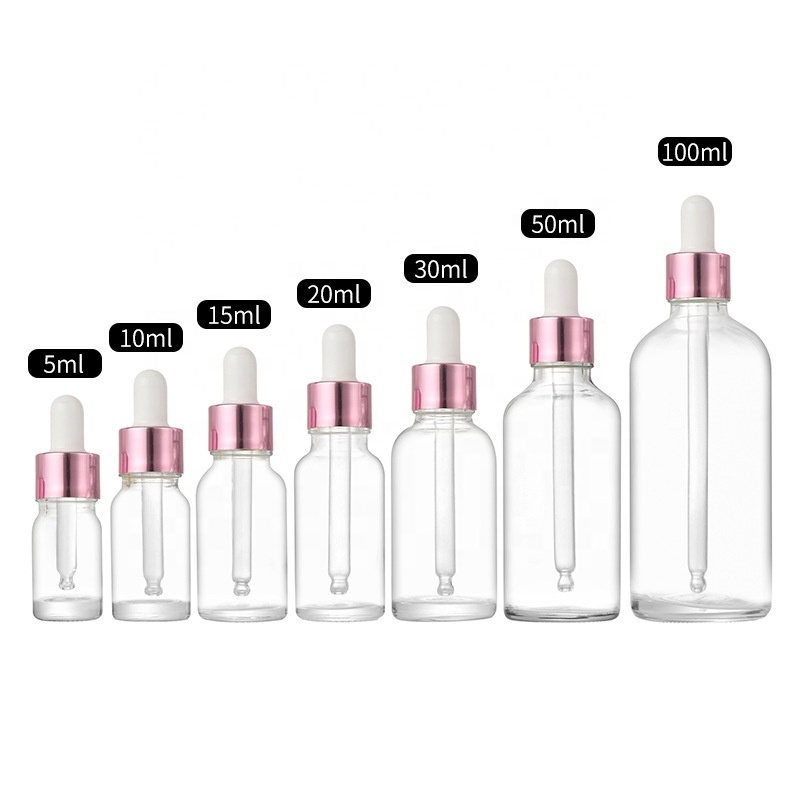 5ml 10ml 15ml 20ml 30ml 50ml 100ml Cosmetic packaging empty clear dropper bottle essential oil cosmetic packaging