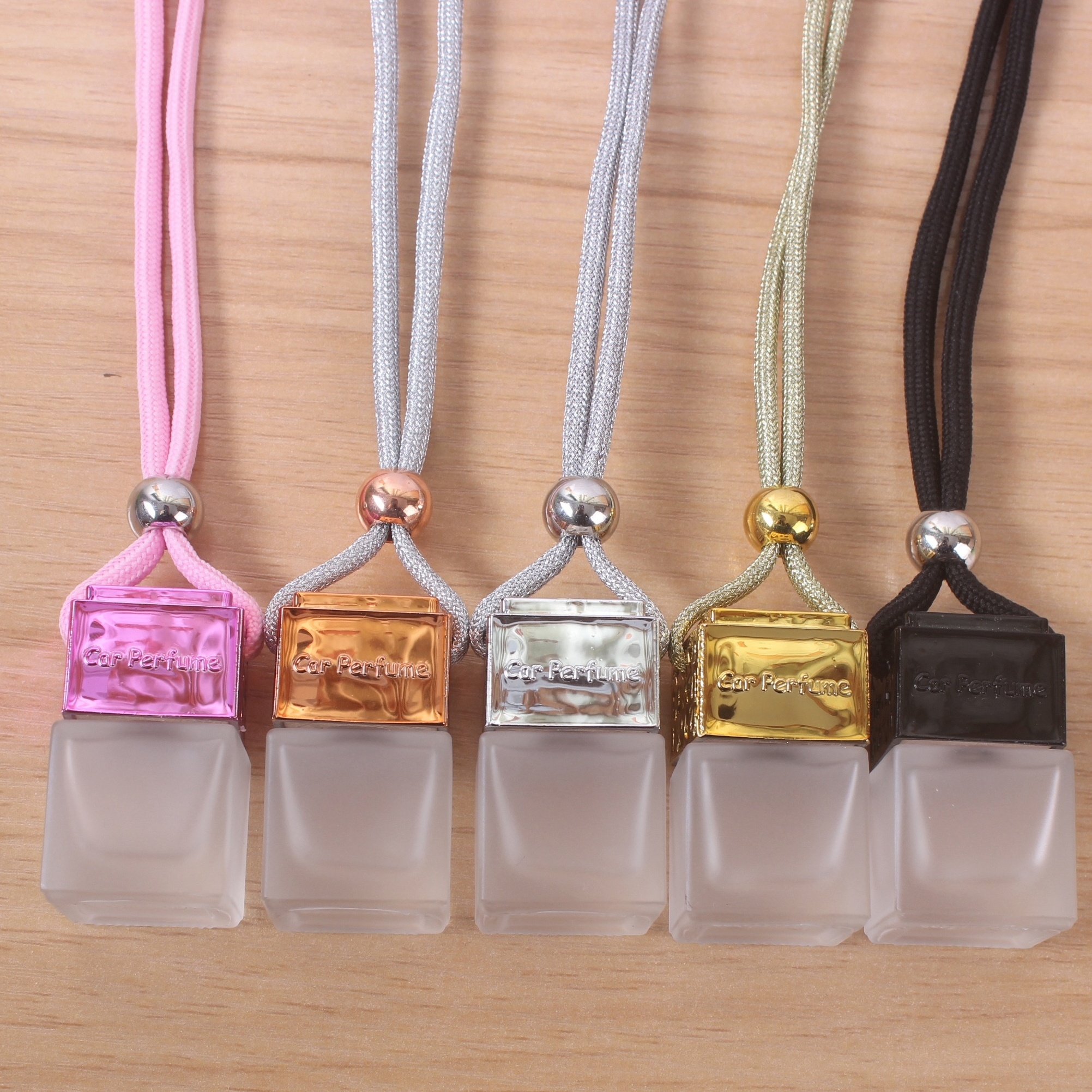 6ml Square Clear Bottle With Colored Cap Car Perfume Pendant Air Freshener Empty Glass Bottle Hanging Car Diffuser Bottle