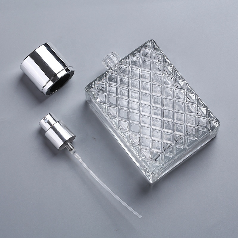 00ML Lattice Shaped Empty Perfume Bottle Aluminum Sprayer Transparent Glass Cosmetic Body Perfume Bottle