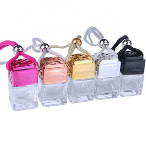 6ml Square Clear Bottle With Colored Cap Car Perfume Pendant Air Freshener Empty Glass Bottle Hanging Car Diffuser Bottle