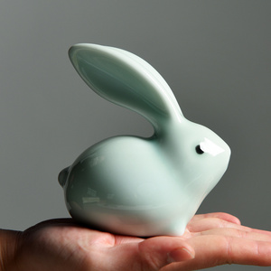 Lucky Fengshui porcelain Rabbit Figure for table top decoration Cute small ceramic rabbit figurine