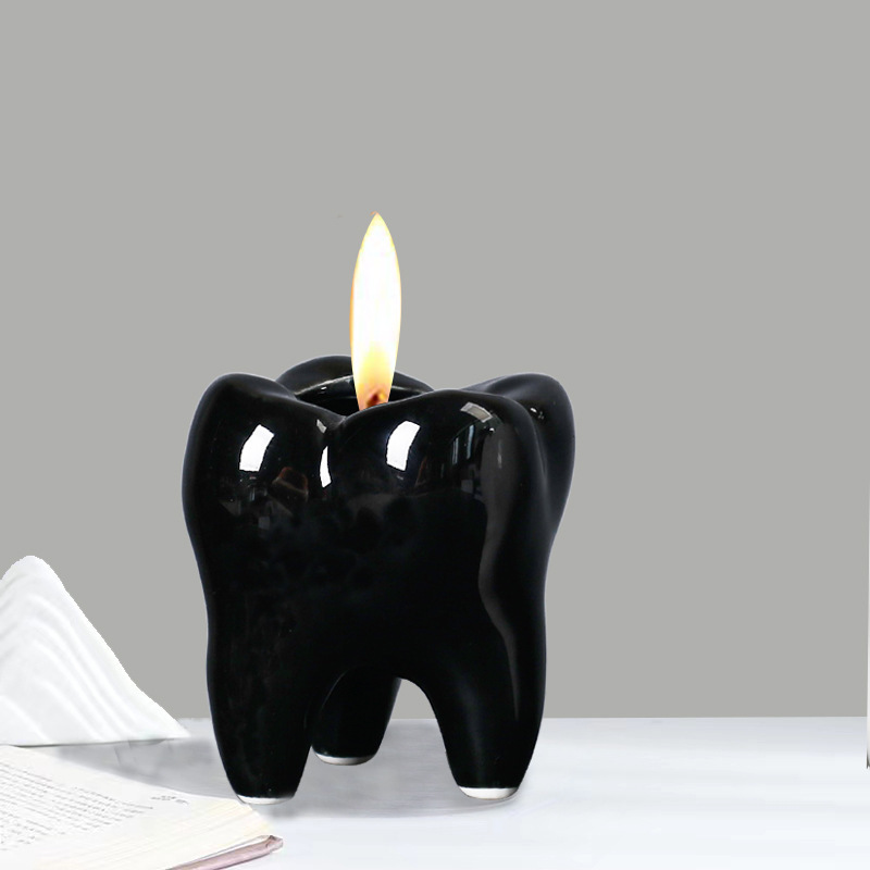 Wholesale creative home decor accessories ceramic tooth shape aromatherapy container candle holder without wax desktop ornament