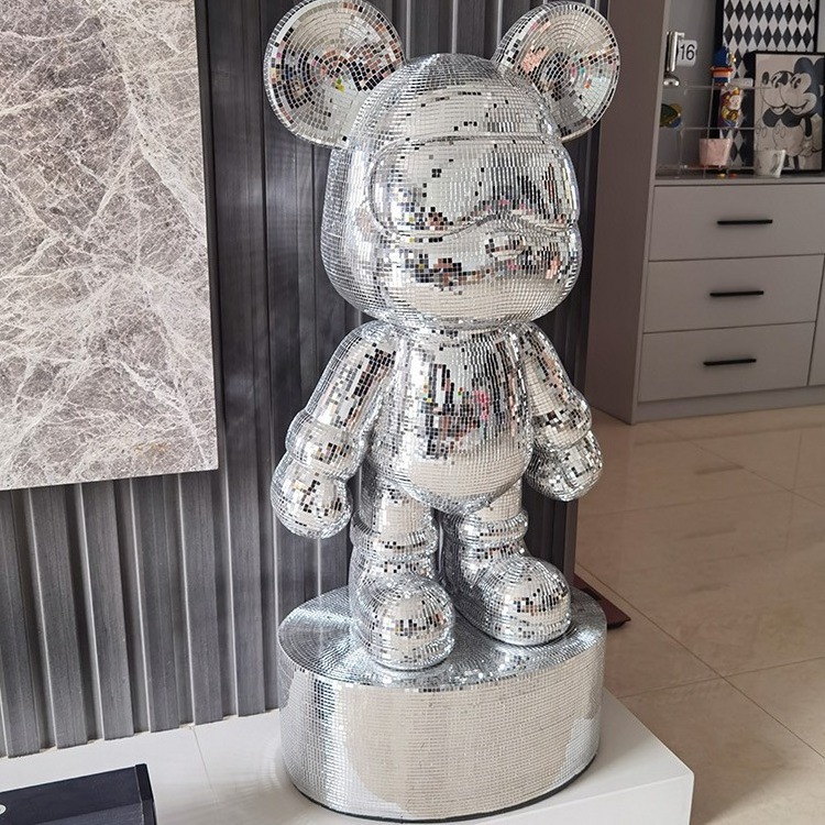 Custom modern luxury home decor accents cartoon pop art figurine large resin mirrored violent bear statue piggy bank ornament