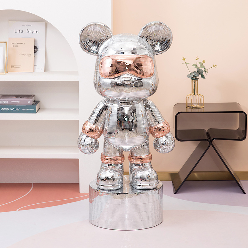 Custom modern luxury home decor accents cartoon pop art figurine large resin mirrored violent bear statue piggy bank ornament