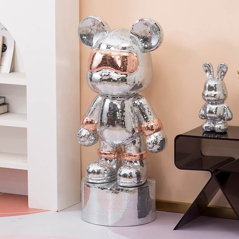 Custom modern luxury home decor accents cartoon pop art figurine large resin mirrored violent bear statue piggy bank ornament