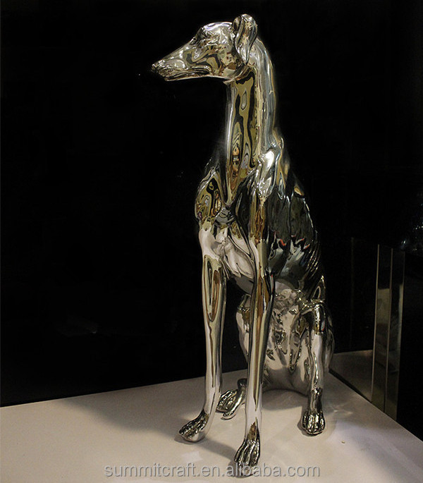 Electroplated silver resin large sitting Italian greyhound statue