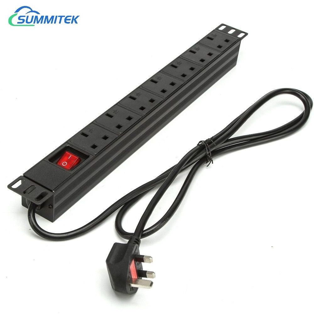 1U PDU Server Rack Power Distribution Unit 2/4/6/8/14 Way 10A 16A 230V 250V Horizontal Universal Socket Switch EU/UK/US Plug