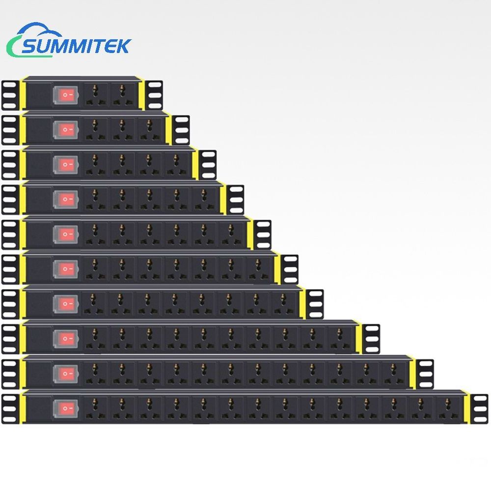 1U PDU Server Rack Power Distribution Unit 2/4/6/8/14 Way 10A 16A 230V 250V Horizontal Universal Socket Switch EU/UK/US Plug