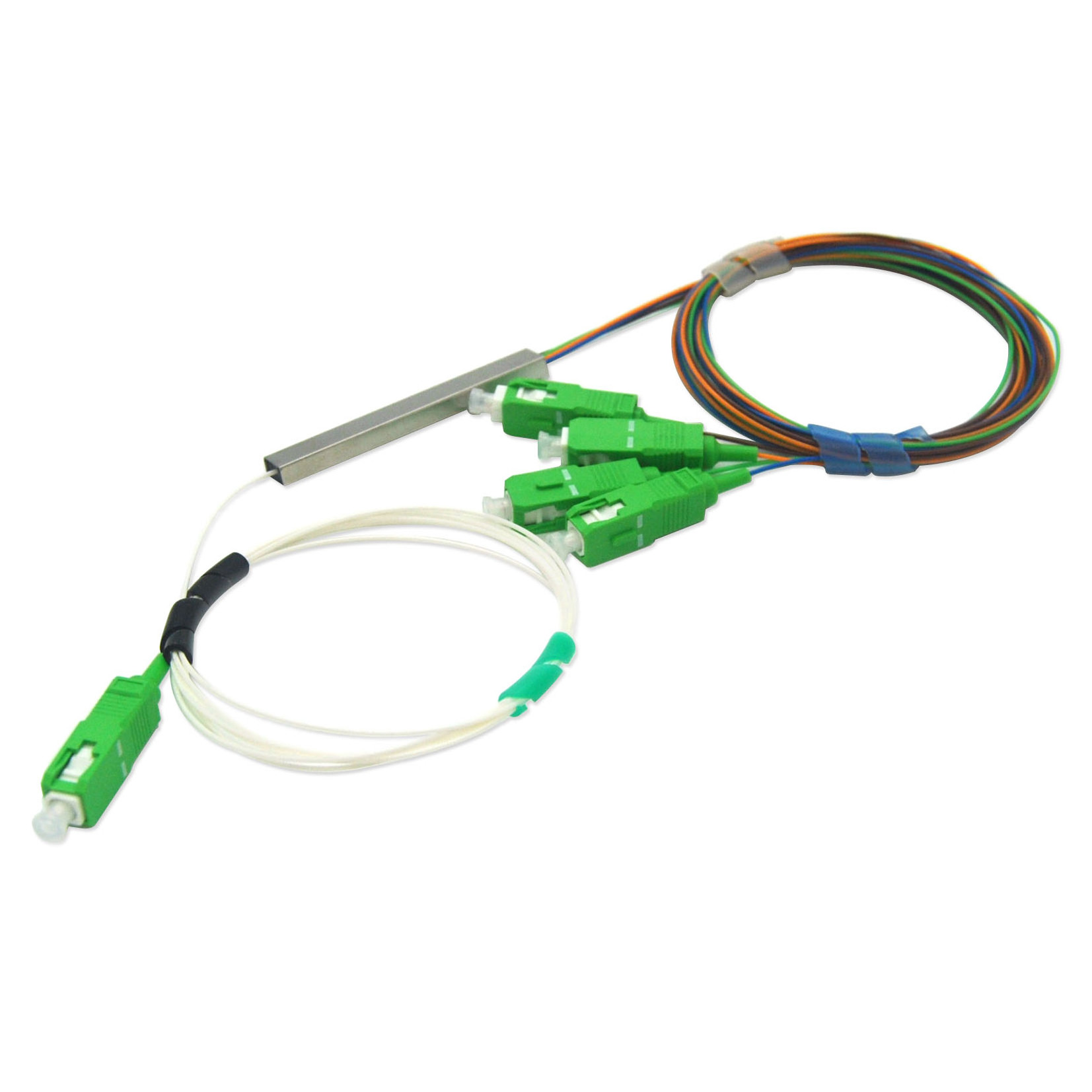 SC /APC 1X4 FTTH Fiber Optic Splitter FBT Optical Coupler 1X4 SC Singlemode simplex Steel Pipe plc optical splitter