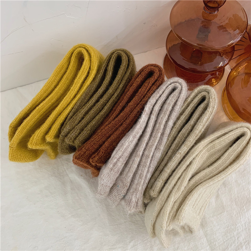 Winter Warm Heated Solid Color Terry Elastic Cashmere Wool Slouch Fuzzy Socks For  Women