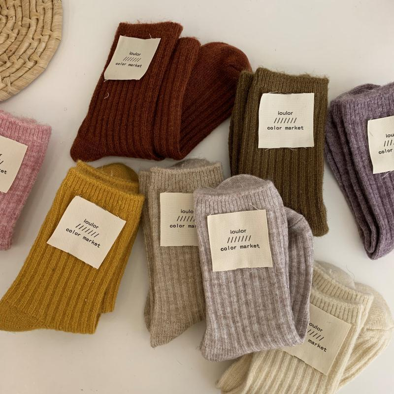 Winter Warm Heated Solid Color Terry Elastic Cashmere Wool Slouch Fuzzy Socks For  Women