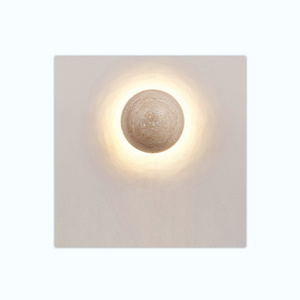 B3524A modern style travertine round marble stone moon shaped LED light indoor art design wall lamp for bedroom hotel corridor