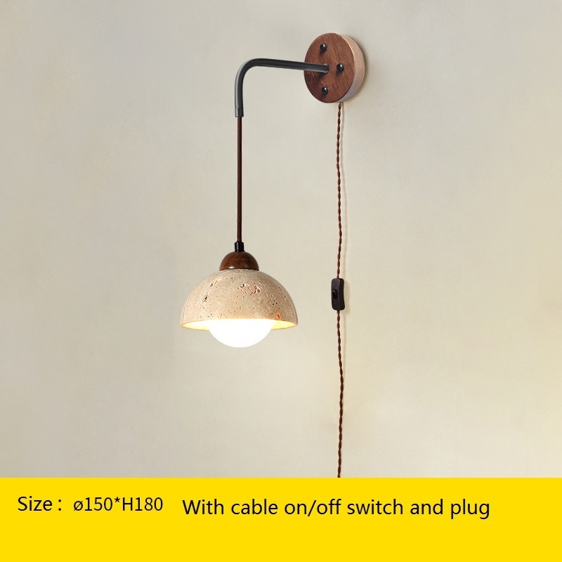 B3504C Wabi-sabi style Walnut nature travertine wall pendant lamps indoor art wall lamp with cable on/off switch plug.