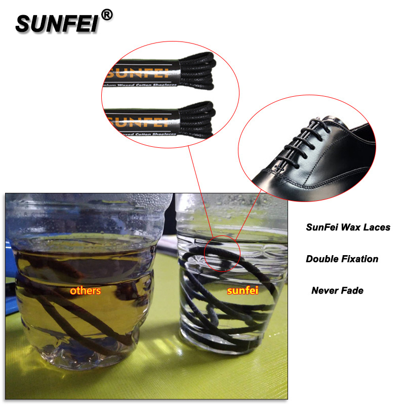 SunFei Hot Selling Waxed Hockey Shoelaces Round Wax Shoelace For Men Leather Shoe Laces Wholesale Custom Hockey Skate Laces