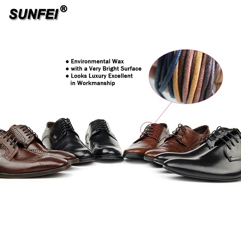 Premium dress shoelaces black brown tan waxed thin round shoelaces Men Dress Boots Bootlaces