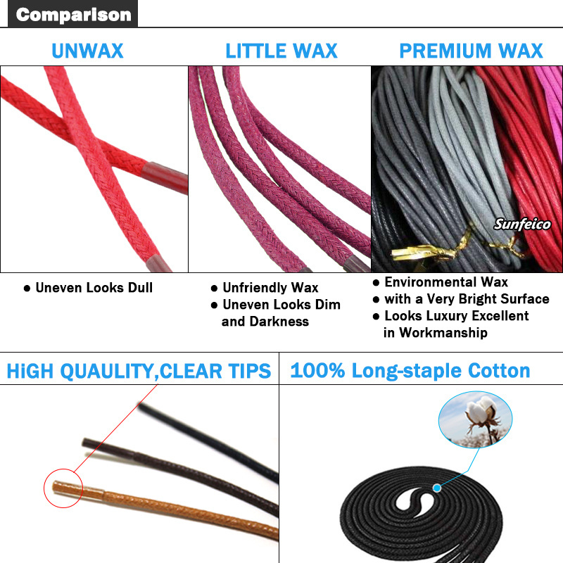 SunFei 3-pack Thick Waxed Dress Shoe Laces Shoelaces Round Cotton Shoelaces Leather Boots & Shoes Rope Strings - Accept Custom