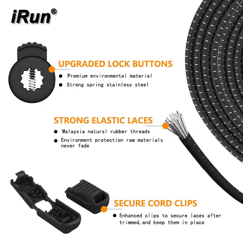 iRun Reflective Elastic Shoelaces Lock Laces No Tie Dress Shoe Laces for Men/Women Silicone Formal Leather Shoes