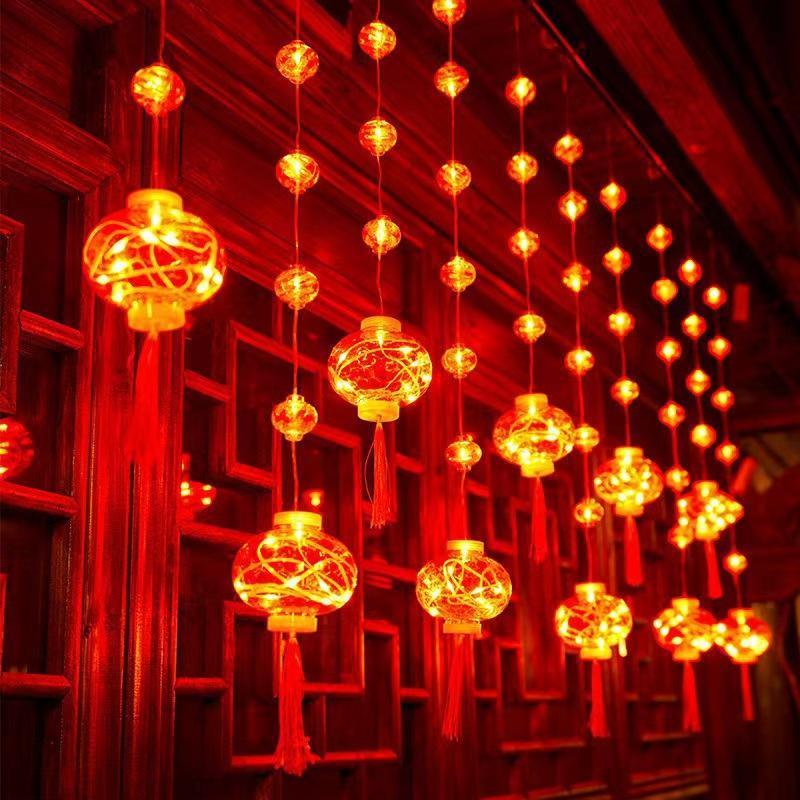 Chinese New Year Led String Lamp Chinese Knot Red Lantern Christmas 2023 New Year Decorative String Night Light