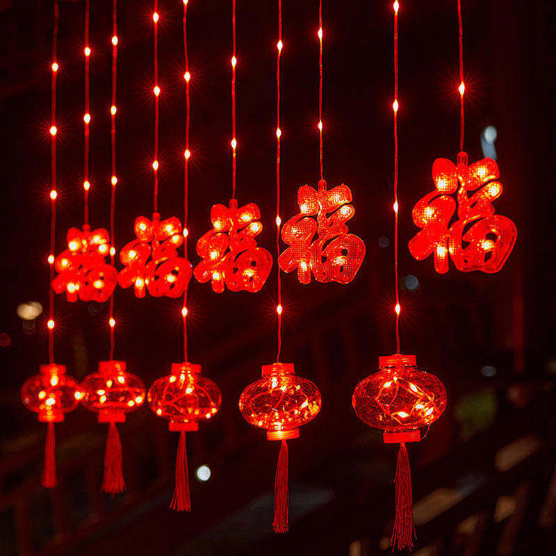 Chinese New Year Led String Lamp Chinese Knot Red Lantern Christmas 2023 New Year Decorative String Night Light