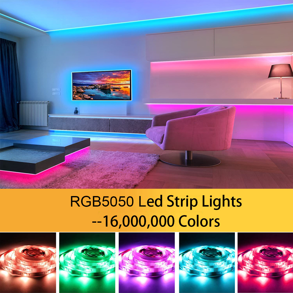 RGB Strip Light Music Sync  BT Control Flexible Ribbon LED 5050 Led Tape Light for Room Party Decoration TV Backlight