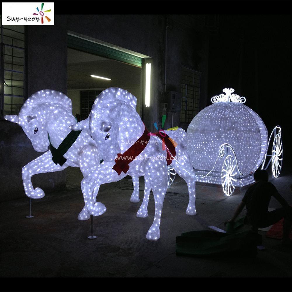 3D Led Lighted Princess Cinderella Pumpkin Horse Carriage Motif Lights For Wedding Decoration