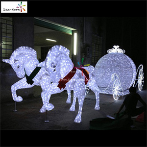 3D Led Lighted Princess Cinderella Pumpkin Horse Carriage Motif Lights For Wedding Decoration