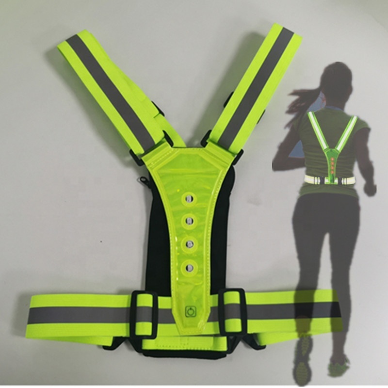 Shenzhen Reflective Vest Manufacturer Running Led Safety Vest with Pouch for Phone