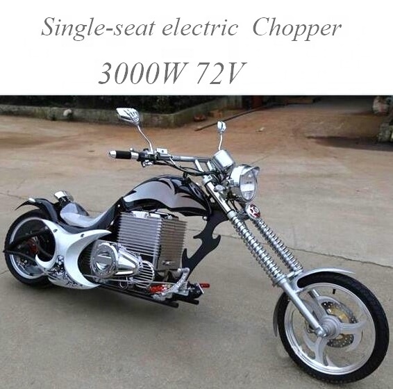 High speed 3000W 72V electric chopper motorcycle with