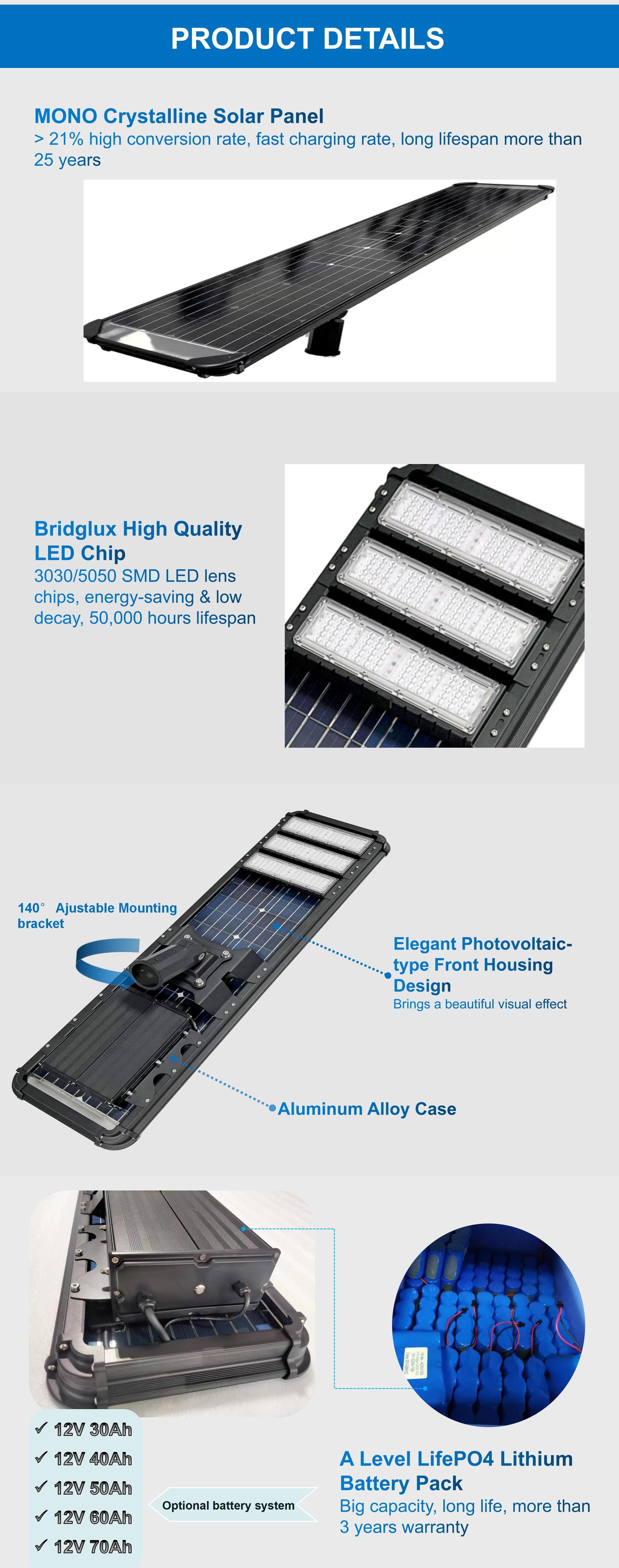 Garden Street Road Engineering Type Solar Led Street Light 9500lm Integrated All In One Solar Street Lamps 70W