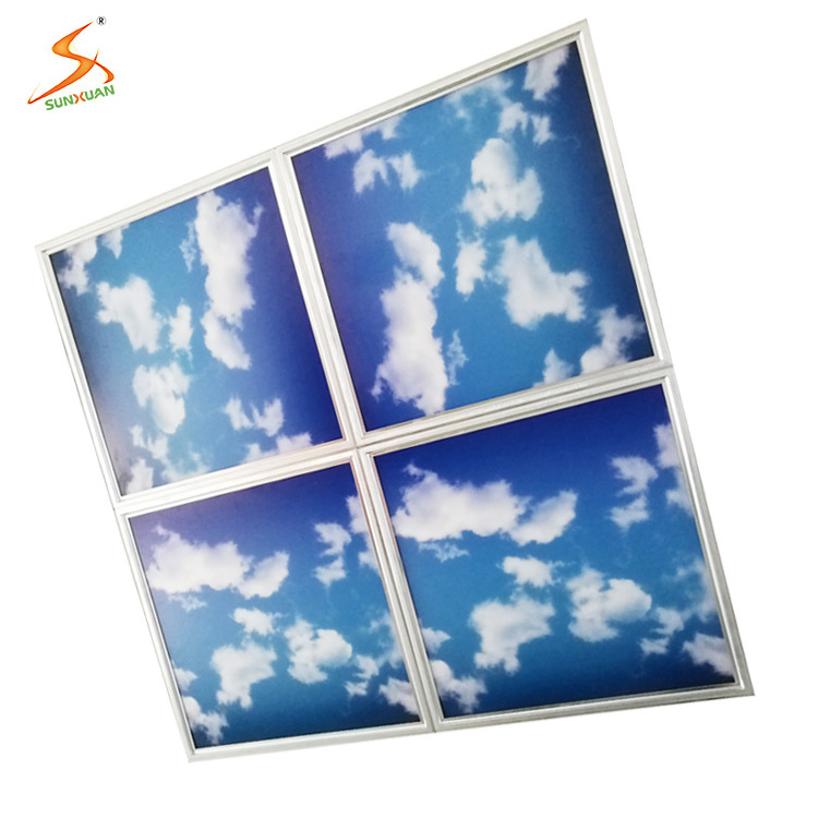 Office Home Day care using Customize blue sky white cloud customized picture 600*600mm flat led ceiling panel sky light