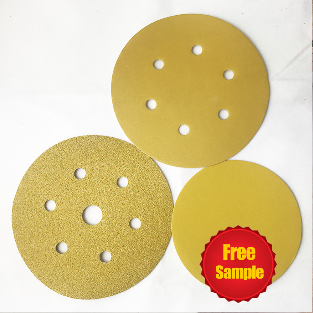 German production line Hook and Loop or Psa Backing P60 - P800 5 inch gold colour abrasive sanding paper discs Sandpaper Disc