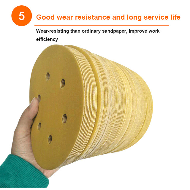 German production line Hook and Loop or Psa Backing P60 - P800 5 inch gold colour abrasive sanding paper discs Sandpaper Disc