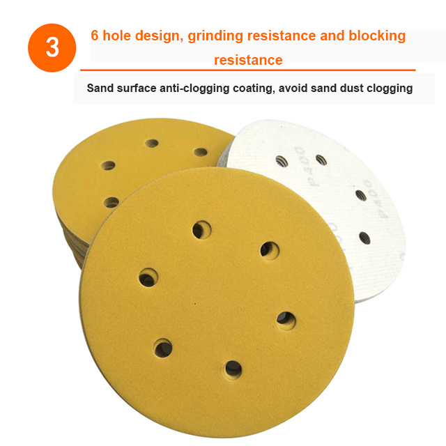 German production line Hook and Loop or Psa Backing P60 - P800 5 inch gold colour abrasive sanding paper discs Sandpaper Disc