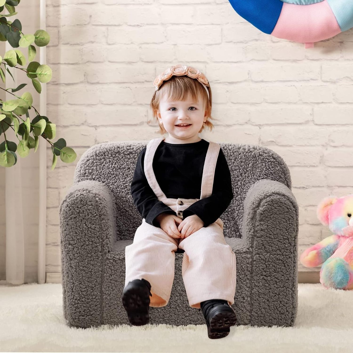 Baby Sofa Chair Kids Ultra-Soft Snuggle Foam Filled Chair Single Cuddly Sherpa Reading Couch for Boys and Girls