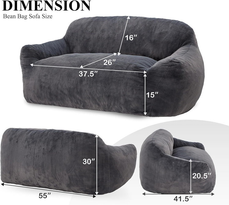 Wide Armrests Bean Bag Couch Floor Sofa Big BeanBag Lazy Sofa for Bedroom Living Room Apartment