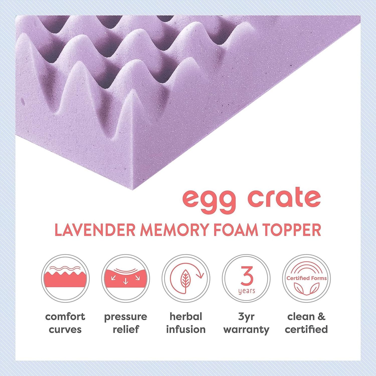 Home-use single mattress bed topper 3 Inch Egg Crate Memory Foam Mattress Topper with Soothing Lavender Infusion