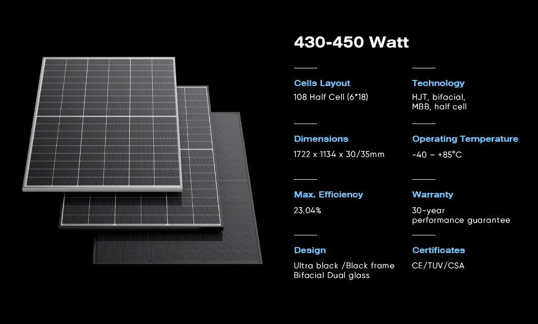 Germany Solar Power Panels 440W 450W 455W Bifacial Photovoltaic Solar Panel All Black Mono Module Price