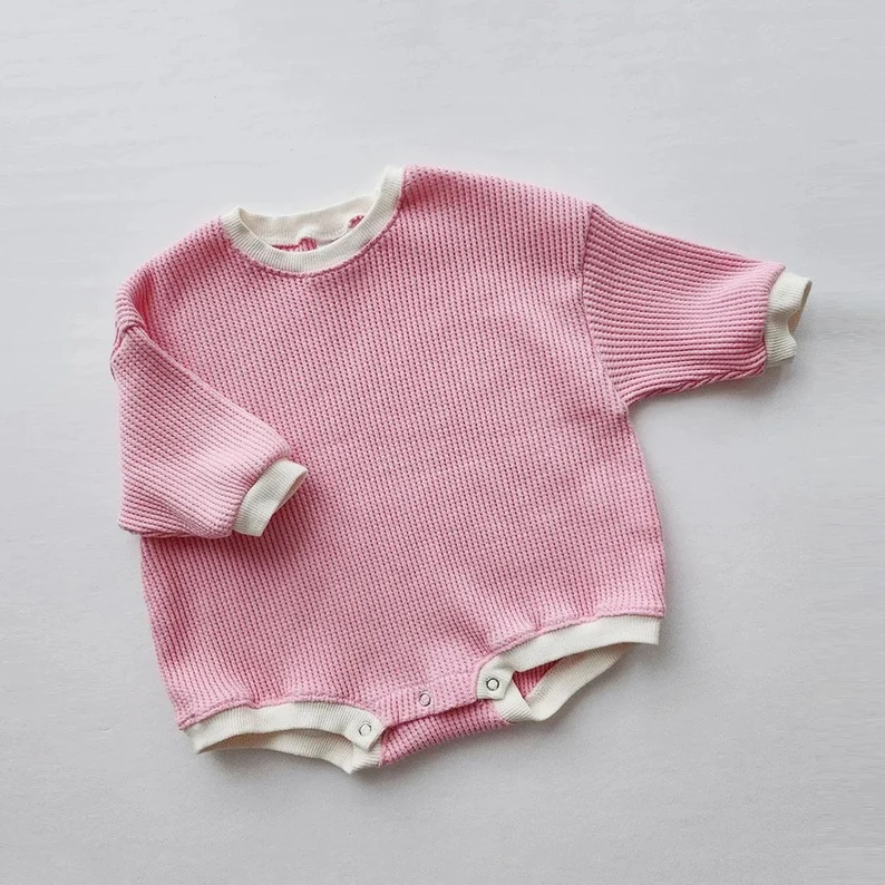 Custom neutral baby clothes romper best baby gift newborn  waffle knit Crewneck sweater onesie bubble  Bodysuit