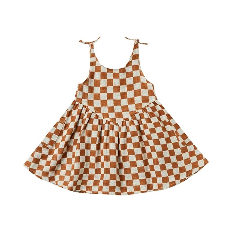 Wholesale Custom Kid's Baby Summer Plaid Halter Dresses Cute Children's Dress Newborn Baby Cotton Princess Vest Dresses