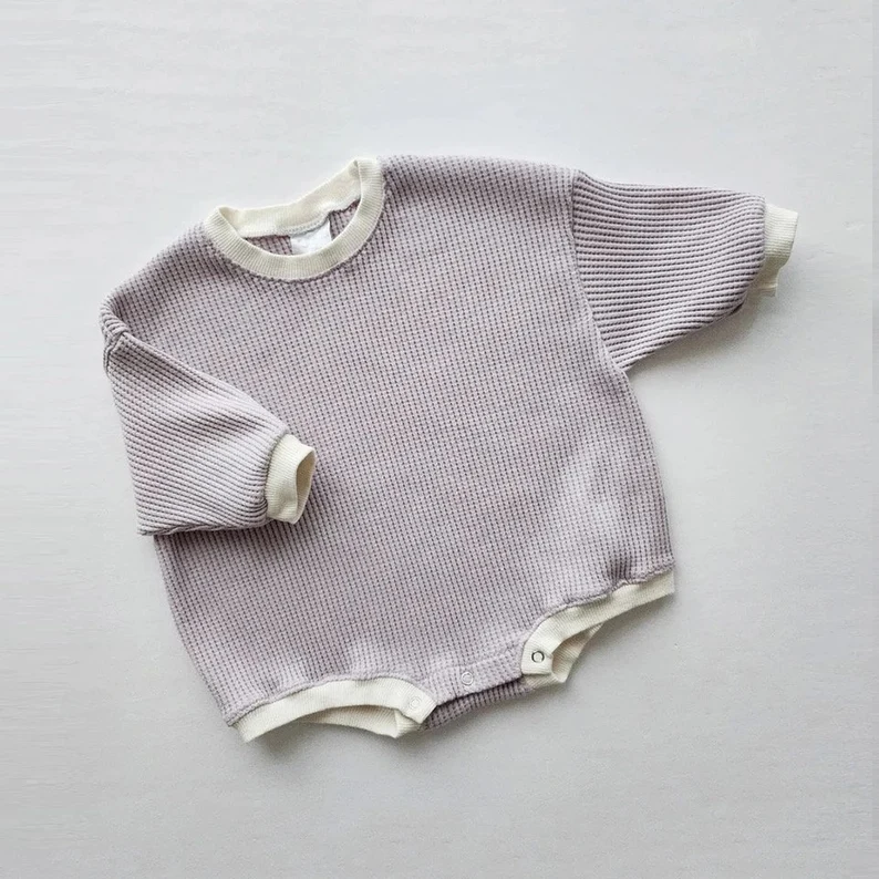 Custom neutral baby clothes romper best baby gift newborn  waffle knit Crewneck sweater onesie bubble  Bodysuit