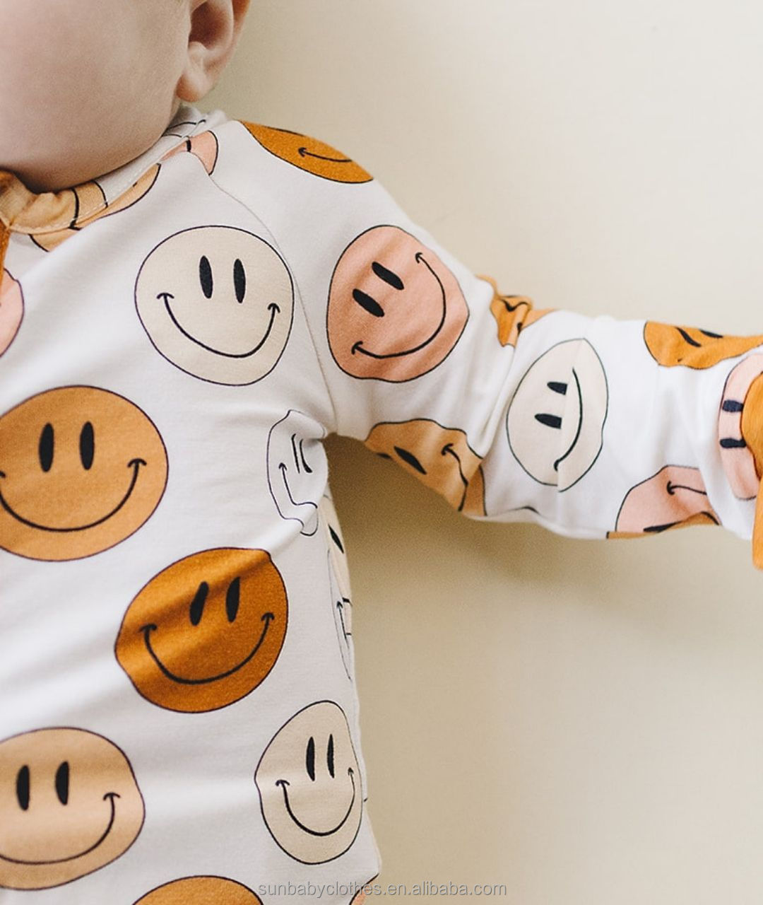 Baby Custom Checker Jumpsuit smile face Zipper Romper Clothes Custom Bamboo Unisex Baby One Piece Pajamas romper