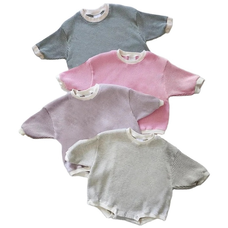 Custom neutral baby clothes romper best baby gift newborn  waffle knit Crewneck sweater onesie bubble  Bodysuit