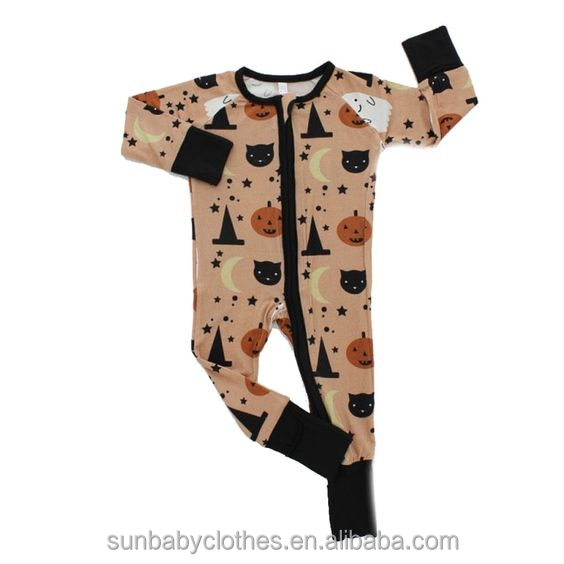 New arrival neutral baby clothes romper custom bamboo pattern print baby Halloween costumes pajamas bodysuit