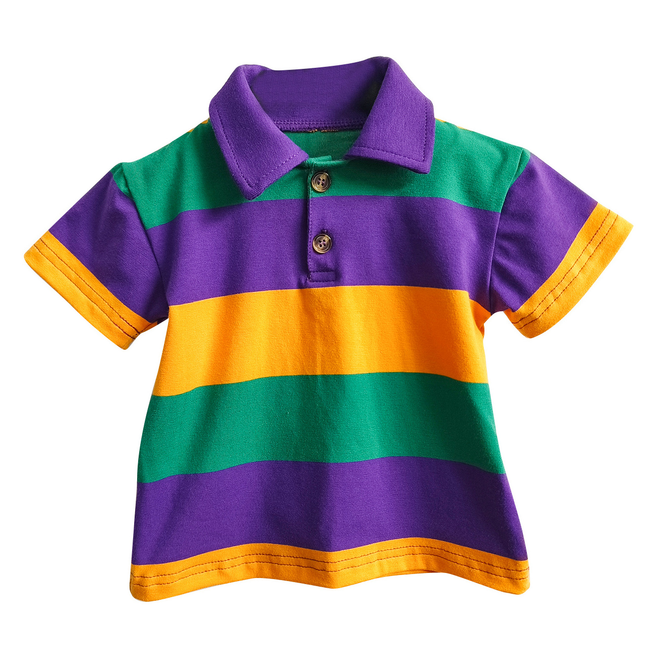 Child Mardi Gras Classic Stripe Purple Green Yellow short sleeve Cotton Polo Shirt