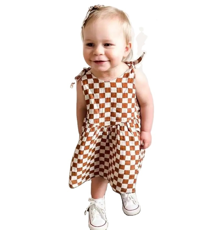 Wholesale Custom Kid's Baby Summer Plaid Halter Dresses Cute Children's Dress Newborn Baby Cotton Princess Vest Dresses