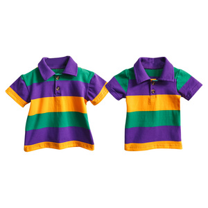 Child Mardi Gras Classic Stripe Purple Green Yellow short sleeve Cotton Polo Shirt